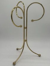 Vintage Mid Century Brass Hand Towel Stand Holder MCM Countertop 3 Loop  