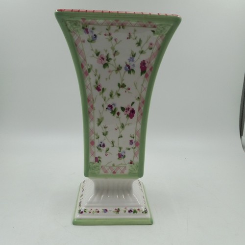 Laura Ashley FTD Chintz Ceramic Square Vase 9" Pedestal French Cottage Style - Picture 2 of 7