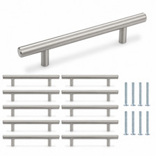 10-Pack Euro Bar Cabinet Handles, 8.69 in Length, Satin Nickel
