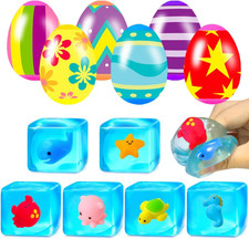 6 Pcs Squishy Stress Nice Cube Fidget Toys with Easter Eggs Sensory Squeeze Toys