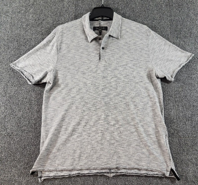 Rag & Bone Polo Shirt Mens L Gray Stripes Short Sleeve Classic Preppy Cotton