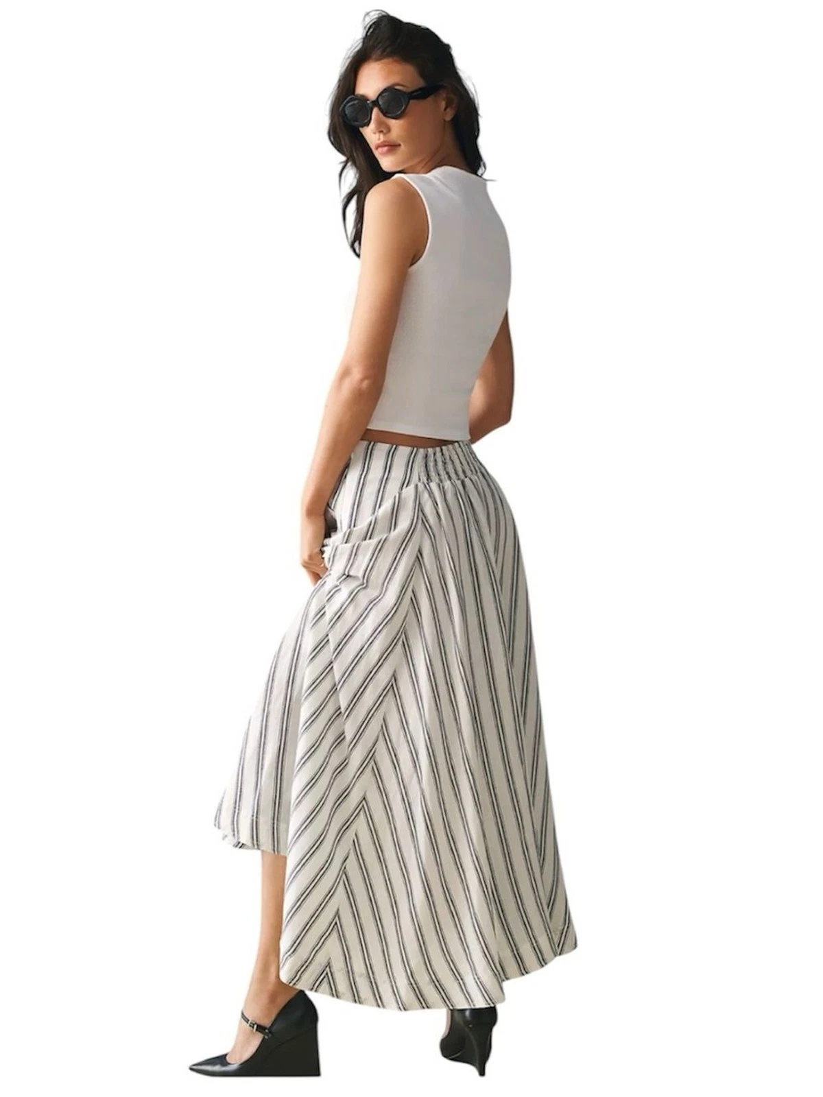 NWT Anthropologie Pilcro Striped Linen Blend Boho Beachy Maxi Flowy Skirt Medium