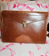 Vintage Brown Genuine Leather Documents Organizer Portfolio 11"H x 16"L X 2"W