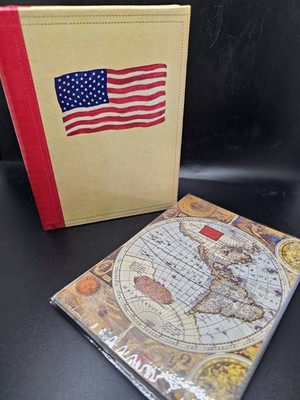 2 Vintage 90s 4x6 Photo Album Books American Flag & Old World Map