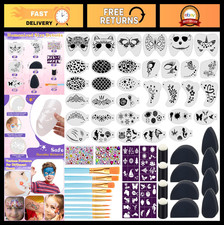 34 28Pcs Face Paint Stencils Kit - Reusable Body Art Templates for Halloween, Pa
