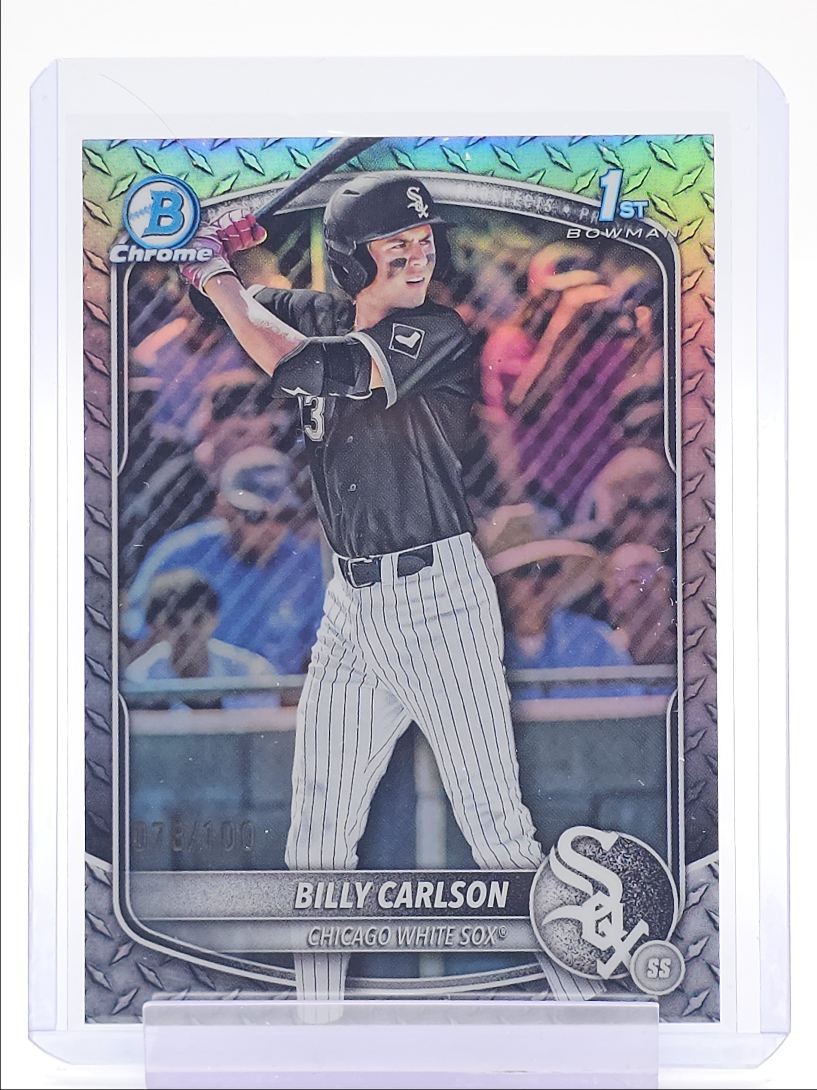 BILLY CARLSON 2025 BOWMAN CHROME DRAFT 1ST METAL STEEL WHITE SOX /100 Q6438