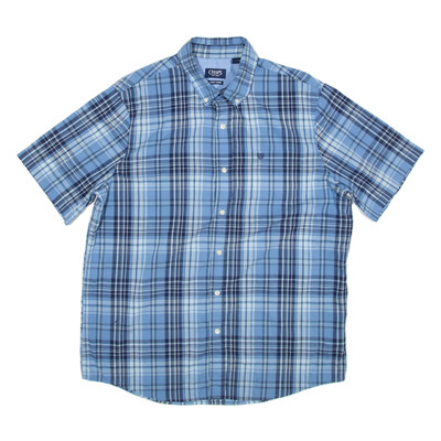 CHAPS Easy Care Herrenhemd Blau Karomuster L Kurzarm Hemd