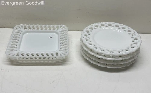 Lot of 6 Vintage Westmoreland Forget-Me-Not White Milk Glass Plates