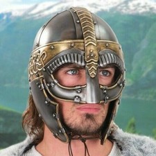 Halloween Helmet Norseman Nasal Helmet Brass Steel Viking Helmet