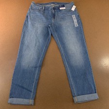 Old Navy Womens 12 Blue Denim Rolled Cuff Mid-Rise Wow Boyfriend Ankle Jeans NWT