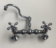 Vintage Style Chrome Bridge Kitchen Faucet Double Handle Hot Cold Sink Tap
