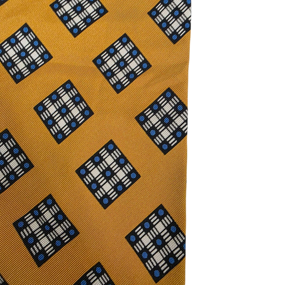 Corbata Hugo Boss Para Hombre Talla Única Amarillo Mostaza Seda Geométrica Diseñador Preppy Foto 3 de 4