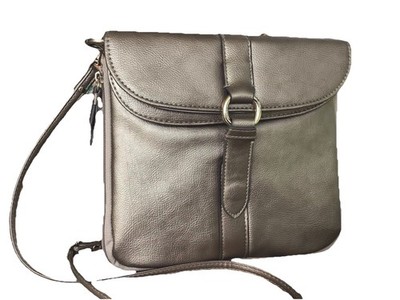 Target Unbranded Metallic Pewter 8x8 Crossbody Handbag Purse Zipper Expand
