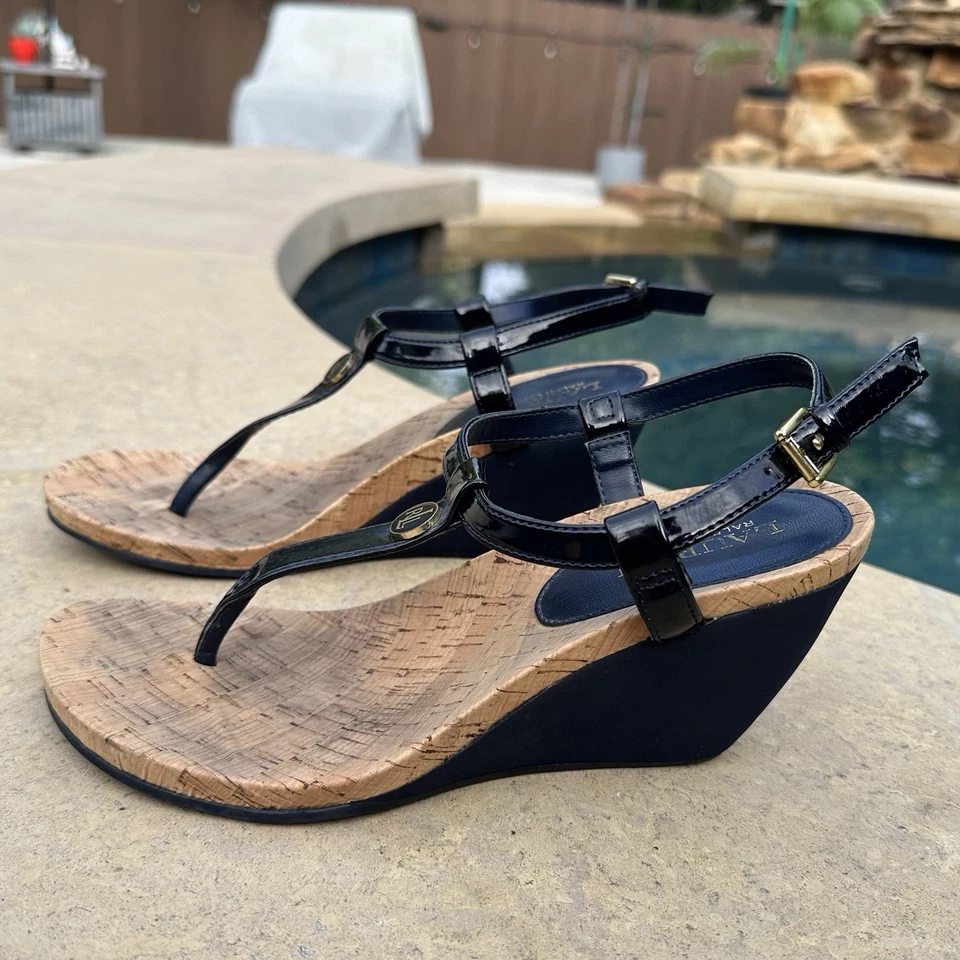 Sandalia Ralph Lauren azul marino Naris cuñas de corcho - talla 8B para mujer Foto 3 de 4