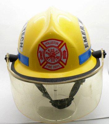 Emergency Medical Tech Fire Helmet Yellow w/ Shield Hard Liner Neck Guard Cairns