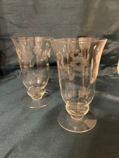 Vintage Tall Iced Tea Glasses  - Gorgeous  W Etched Floral  Circles - 2