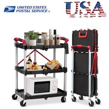 3Tier Folding Utility Cart Collapsible Utility Carts for Office Home 56 Lbs