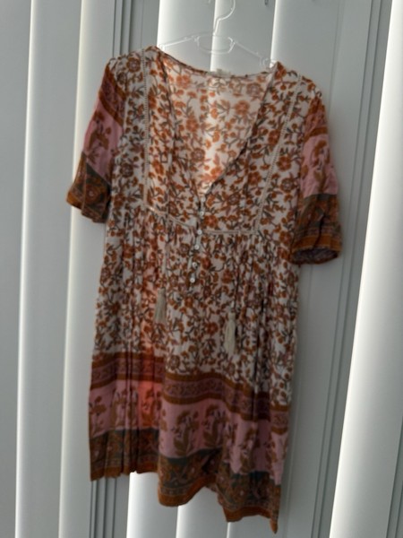 IRIS MAXI Size 8 Floral V-Neck Button Short Sleeve Rayon Dress Fit & Flare