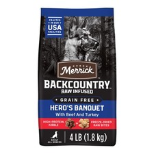 Merrick Backcountry Grain Free Dry Adult Dog Food w/ Freeze-Dried Raw Kibble 4LB