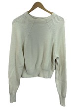 Free People S Cream Ribbed Knit Cropped Pullover Oversized Sweater Slouchy