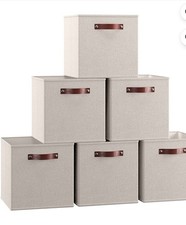 Foldable Collapsible Storage Box -Set of 6 - 11 x 11 x 11 - Beige Storage Bins