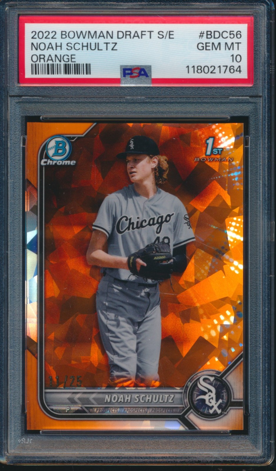 PSA 10 NOAH SCHULTZ 2022 Bowman Chrome SAPPHIRE ORANGE REFRACTOR/25 RC GEM MINT