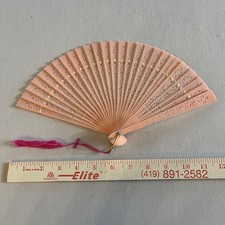 Antique Vintage Hand Fan Plastic Celluloid Pink 12  long 1940s