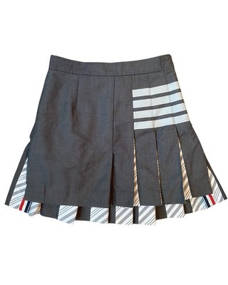 RARE Thom Browne Dark Grey Varsity Stripe Pleated Mini Skirt Sz Women's Small