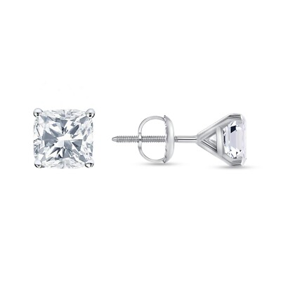 IGI 3 kt Cushion Lab Grown Diamant Ohrringe 14 K Weißgold F/VVS Martini Schraube