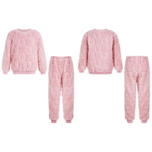 Kids Childrens Warm Fleece Pyjamas Set For Girls Boys Sleepwear 2 Pieces Sets - Bild 49 von 56