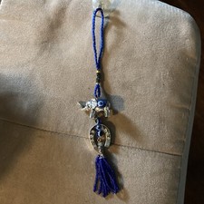 Silver Hanging Lucky Elephant With Turkish Blue Evil Eye With Tassel Jewelry