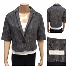 Whistles Size 12 Uk Black White Textured One Button Cropped Blazer Short Sleeve