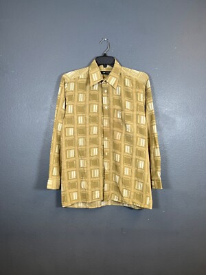 TED LAPIDUS Paris M men's Abstract Geometric long Sleeve Button Up Shirt beige