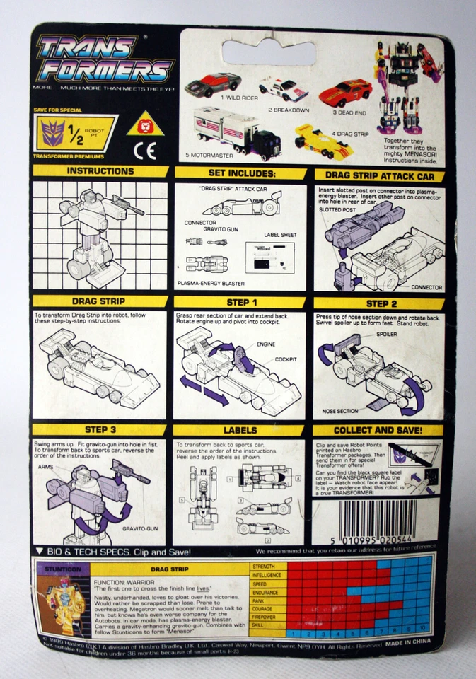 RARE VINTAGE 1989 TRANSFORMERS G1 CLASSIC STUNTICON DRAG STRIP EUROPEAN NEW ! - Image 2 of 4