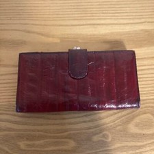 Vintage Genuine Eel Skin Trifold Wallet Checkbook Burgundy Wine