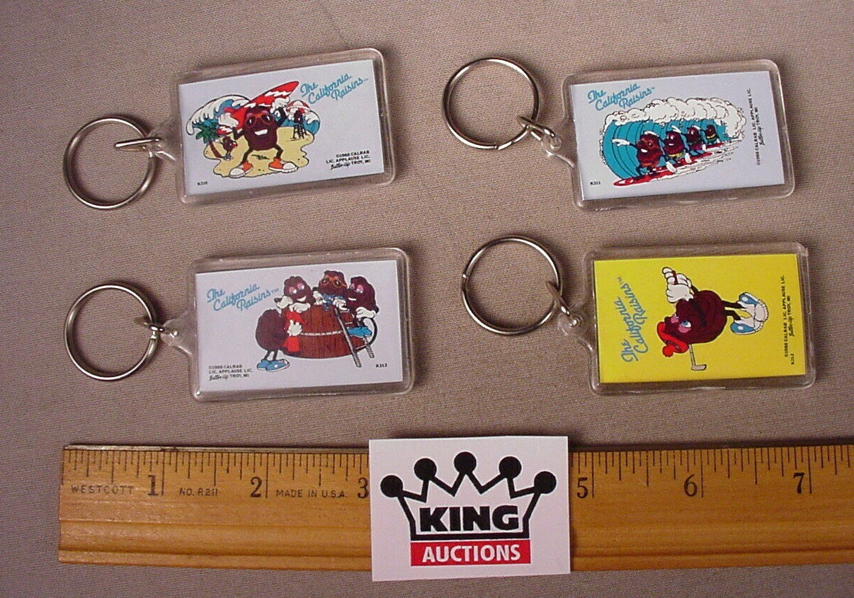 Vintage 1988 California Raisins Figures 4 Keychains Key Chains New Old ...