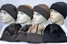 4 COLORS Sheepskin Leather Fur Knit Beanie Cuff Round Bucket Winter Ski Hat M-2X