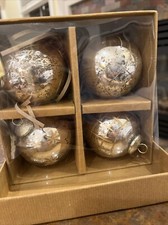 Kugel Style Christmas Ornaments Crackled Silver Gold Etched Mercury Glass 4 lot
