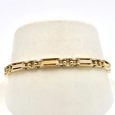 18K Gold Bar Link Bracelet Biker Chain Beaded Hardware 750 Italian Mens