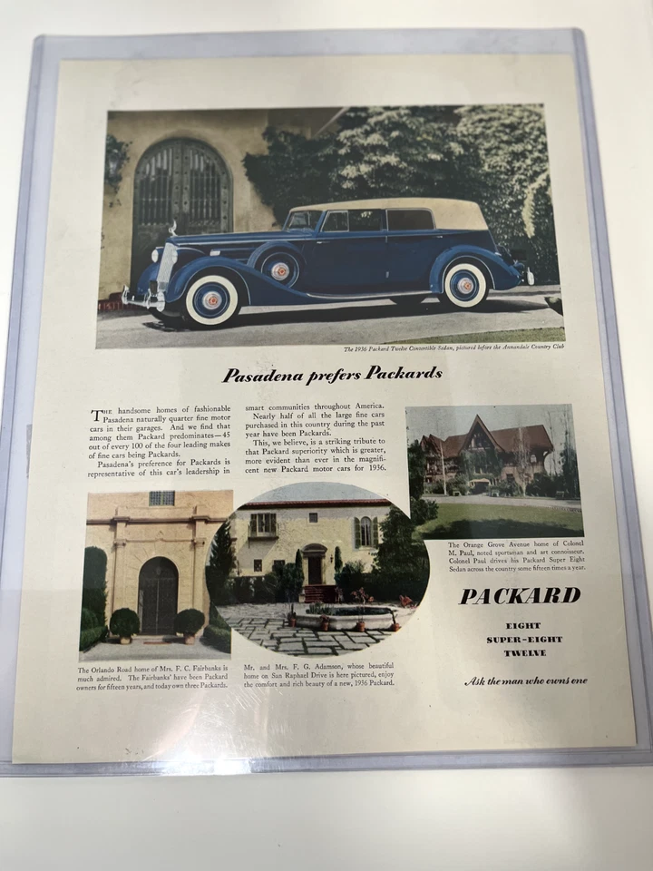 1936 Packard Pasadena Convertible Sedan Ad - Annandale Country Club  - FN - Image 2 of 4