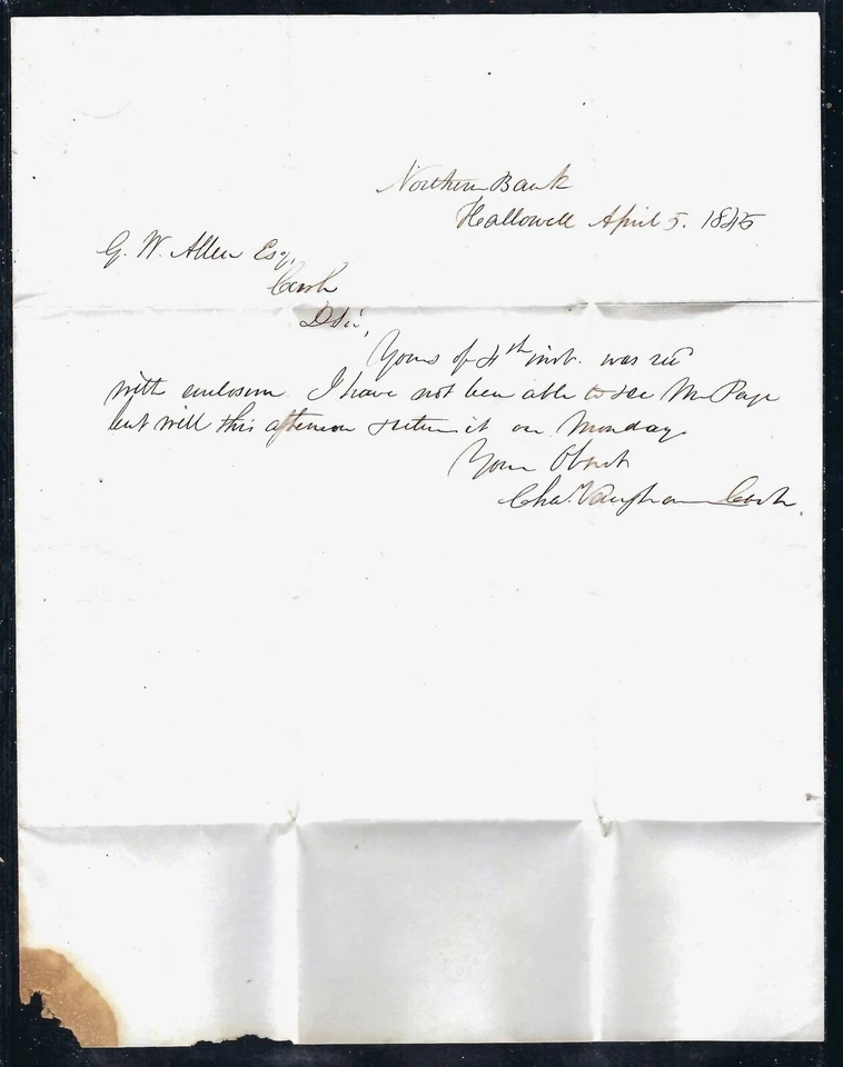 1845 MANUSCRIPT LETTER  - HALLOWELL ME CANCELED IN RED - OPENED AT THE SEAL - Image 3 of 3