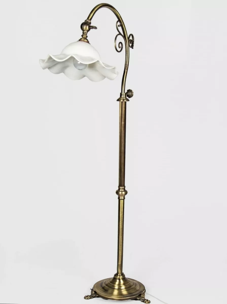 Antique Old Vintage Art Nouveau Brass Milk Glass Shade Table Floor Lamp Light