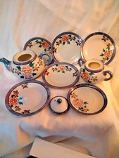 Japan Porcelain Blue Lusterware Tea Set Miniature Child,9 Piece Lot Blue Teapot