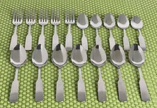 Winco WNE3 Stainless 17pc Set Fiddle Tipped Back Satin Handle Flatware