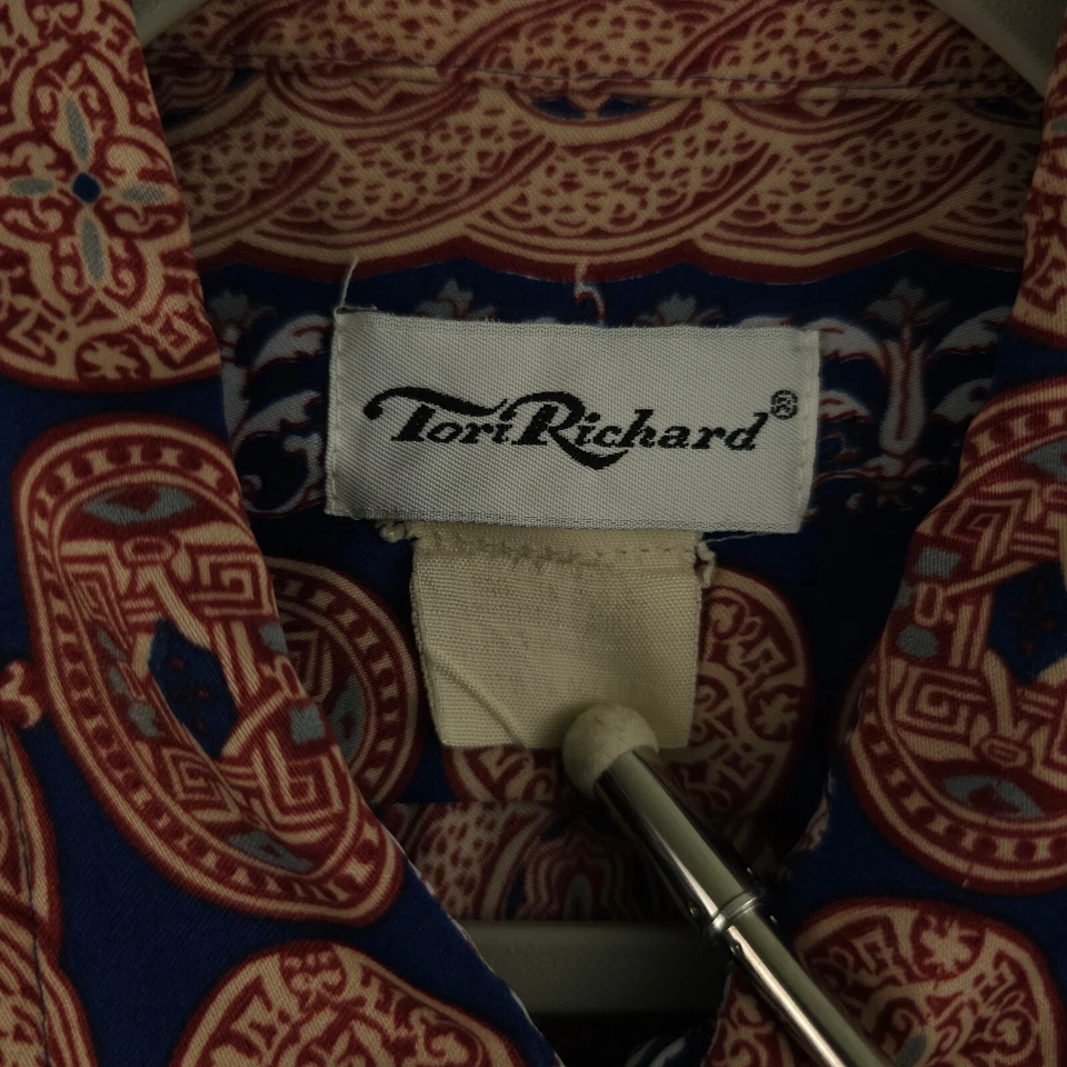 Camisa De Colección Años 70 Tori Richard Para Hombres M Roja Azul Hawiana Asiática Disco Orante DEFECTUOSA Foto 4 de 4