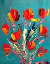 TULIP RED  Modern Abstract   Original Oil Painting  IMPRESSIONIST
