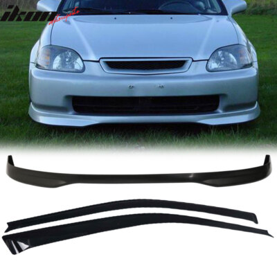 Fits Honda Civic 99-00 EK 3D PP PP Front Bumper Lip Spoiler + Sun Window Visor