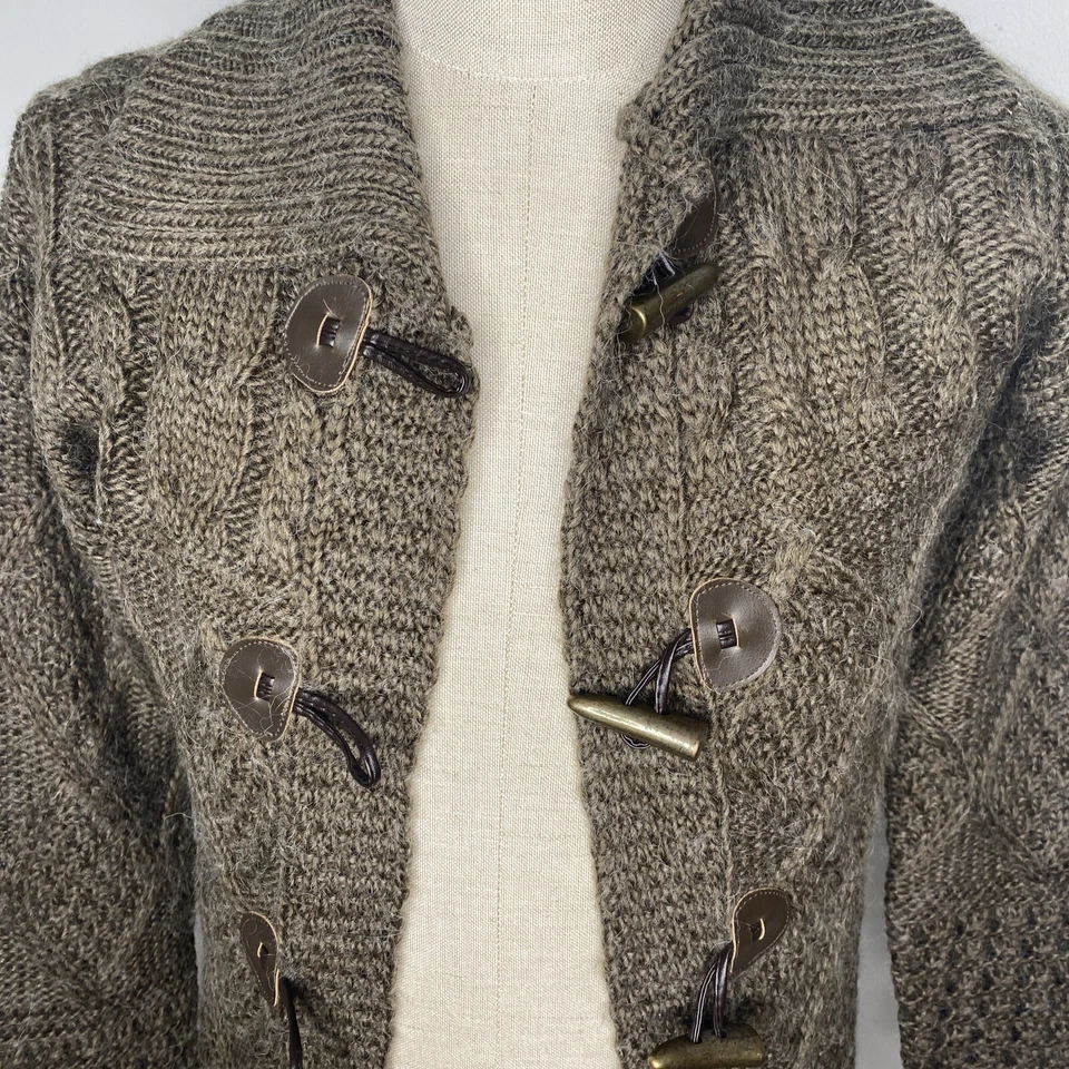 Cárdigan Suéter Carole Little para Mujer M Marrón Lana Cuello Alpaca Botón Palanca Foto 2 de 4