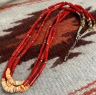 Tri-strands coral/spiny oyster shell necklace//22" (w174e-w2)