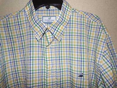 Properly Tied Mens Yellow Blue Green Striped Button Down Shirt Size XXL Cotton